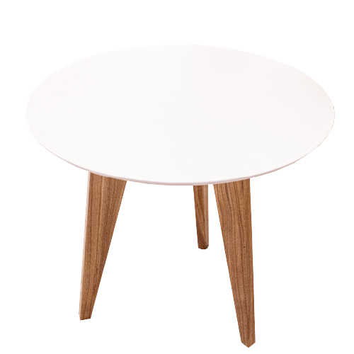 Mesa redonda tapa fibrolaqueada blanca patas rectas madera paraíso diámetro 60